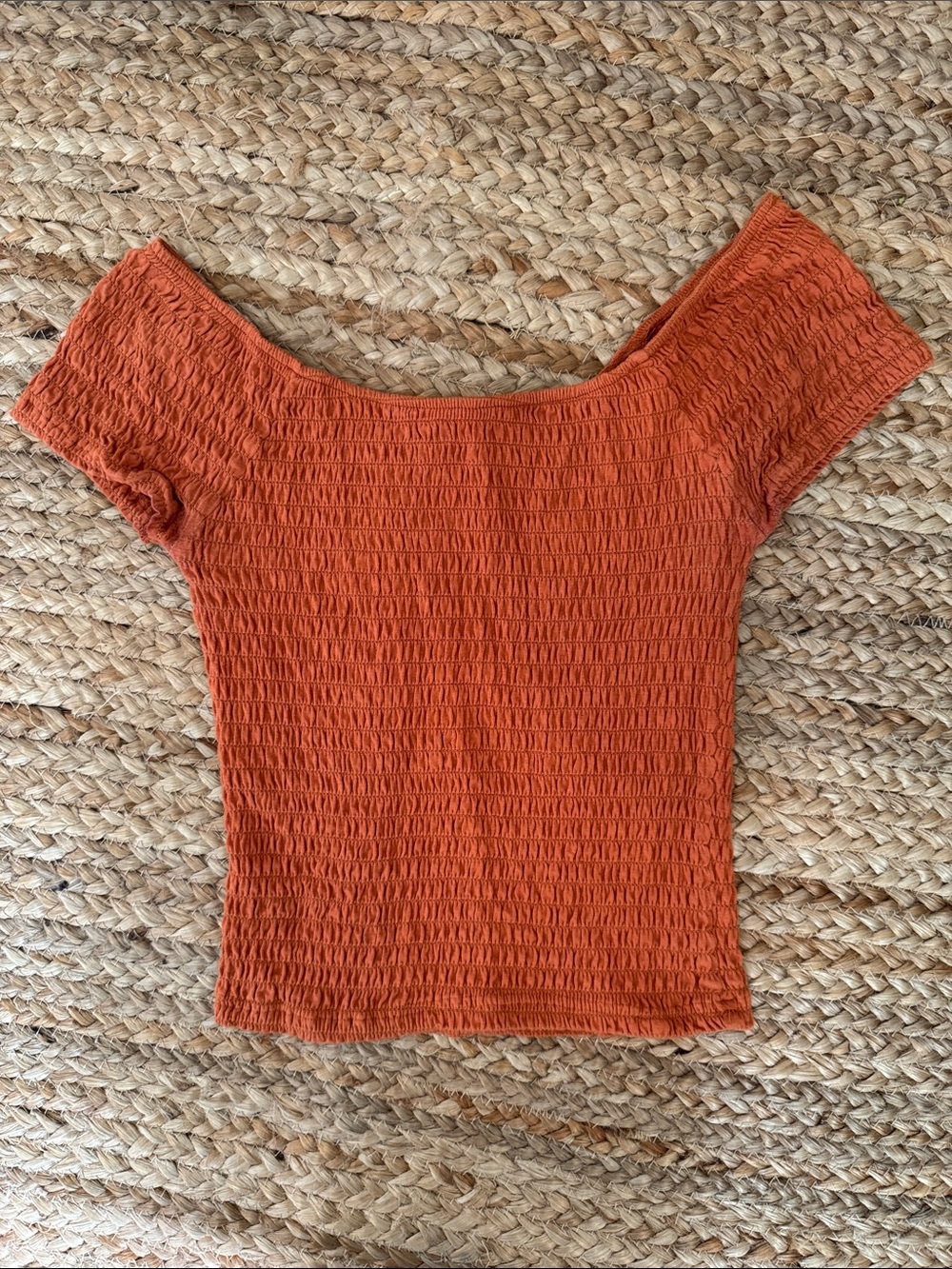 American Rag Smocked Off-Shoulder Crop Top - Burnt Orange